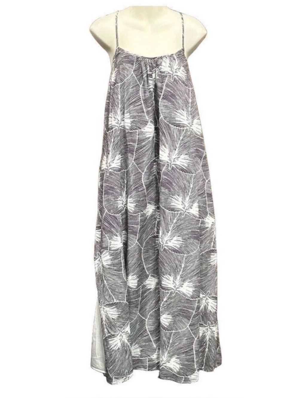 Banana Republic tropical maxi cotton dress black white Size 0 Petite Resort